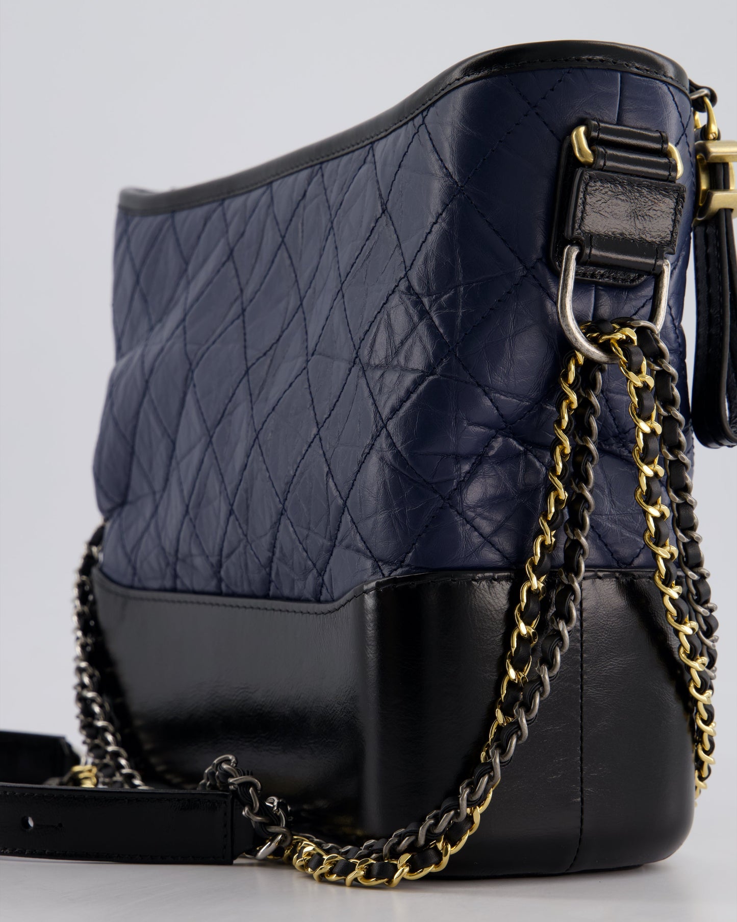 Chanel Navy & Black Medium Gabrielle Bag in Aged Calfskin Leather with Mixed Hardware