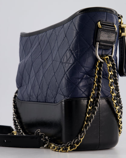 Chanel Navy & Black Medium Gabrielle Bag in Aged Calfskin Leather with Mixed Hardware