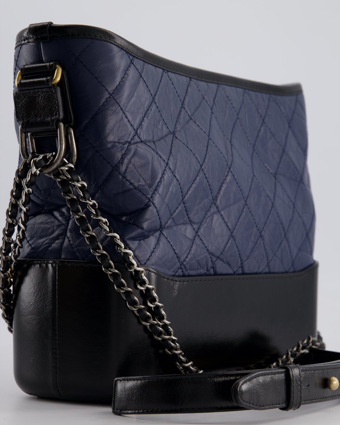 Chanel Navy & Black Medium Gabrielle Bag in Aged Calfskin Leather with Mixed Hardware