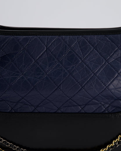 Chanel Navy & Black Medium Gabrielle Bag in Aged Calfskin Leather with Mixed Hardware