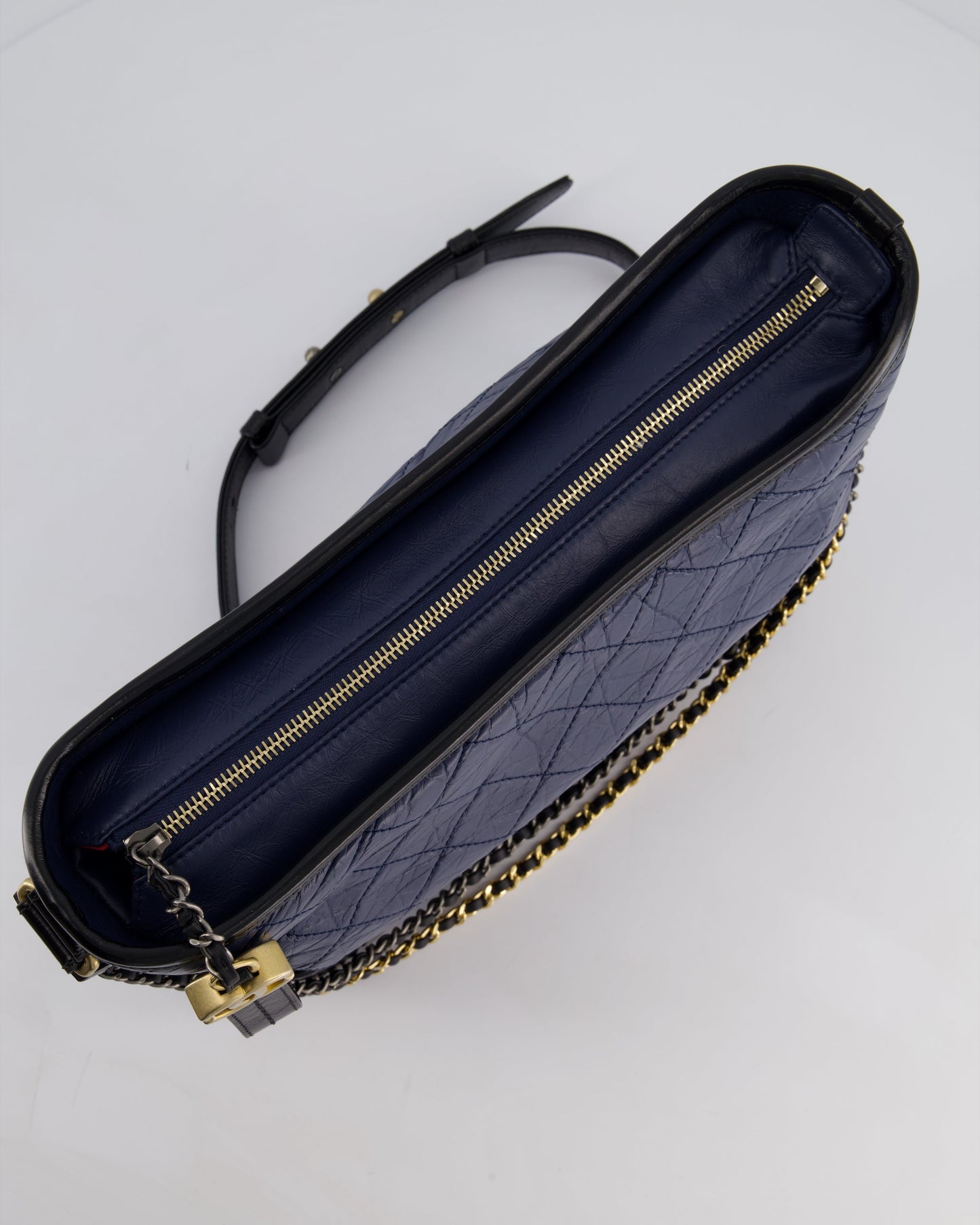 Chanel Navy & Black Medium Gabrielle Bag in Aged Calfskin Leather with Mixed Hardware