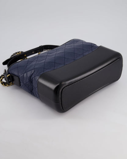 Chanel Navy & Black Medium Gabrielle Bag in Aged Calfskin Leather with Mixed Hardware