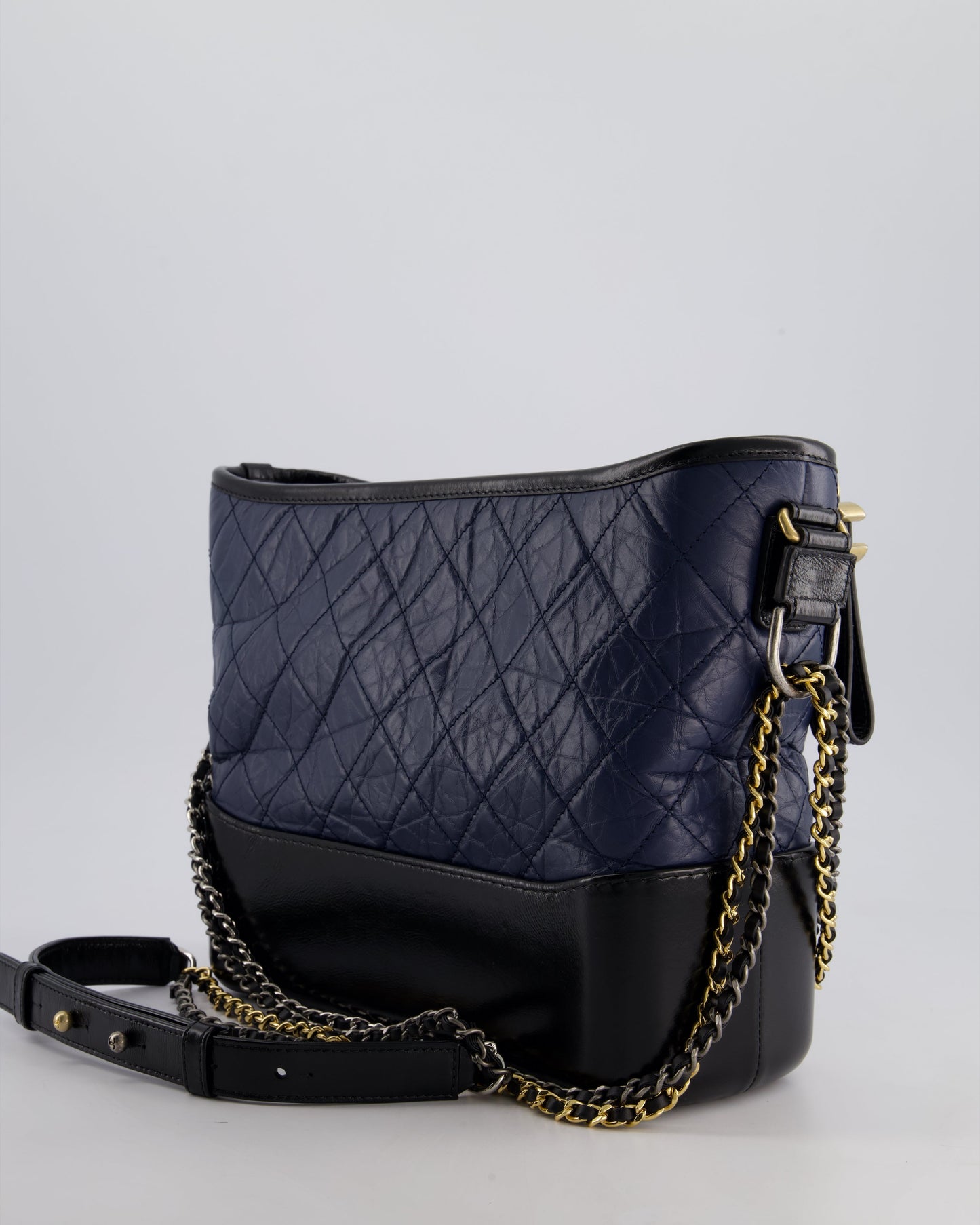 Chanel Navy & Black Medium Gabrielle Bag in Aged Calfskin Leather with Mixed Hardware
