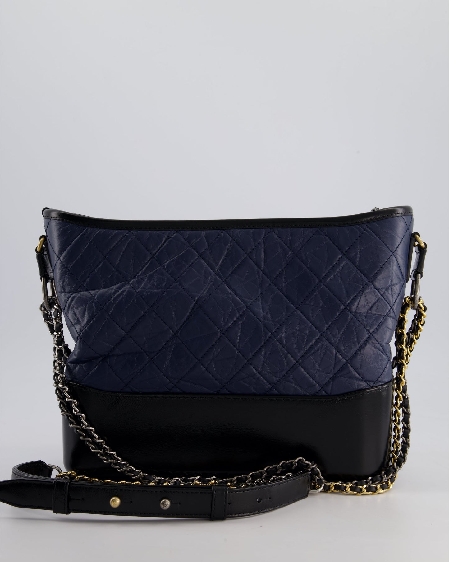 Chanel Navy & Black Medium Gabrielle Bag in Aged Calfskin Leather with Mixed Hardware