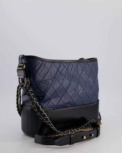 Chanel Navy & Black Medium Gabrielle Bag in Aged Calfskin Leather with Mixed Hardware