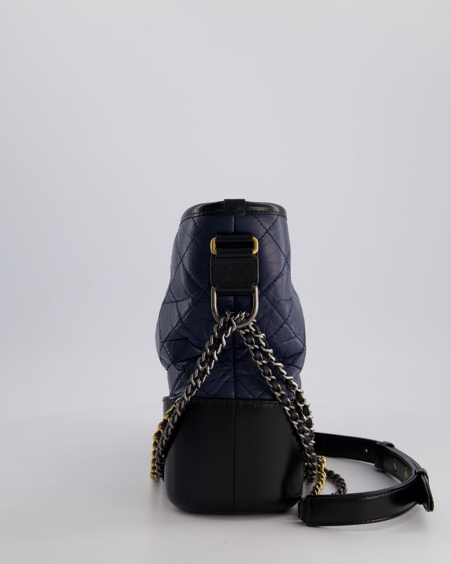 Chanel Navy & Black Medium Gabrielle Bag in Aged Calfskin Leather with Mixed Hardware