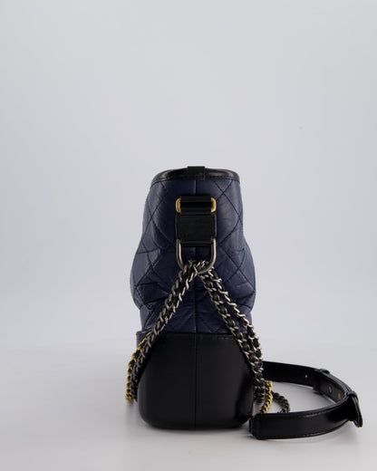 Chanel Navy & Black Medium Gabrielle Bag in Aged Calfskin Leather with Mixed Hardware