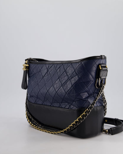 Chanel Navy & Black Medium Gabrielle Bag in Aged Calfskin Leather with Mixed Hardware