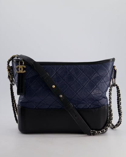 Chanel Navy & Black Medium Gabrielle Bag in Aged Calfskin Leather with Mixed Hardware