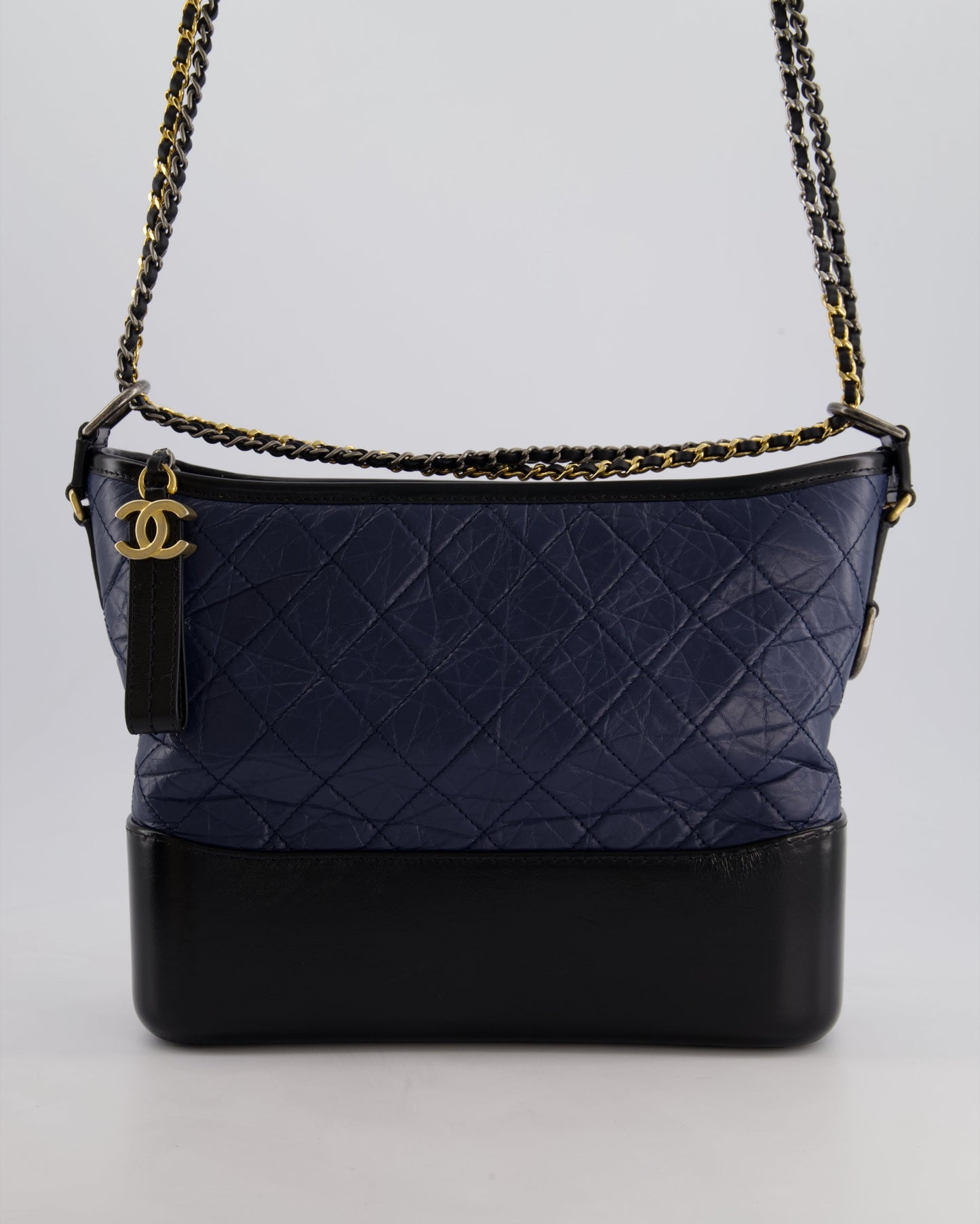 Chanel Navy & Black Medium Gabrielle Bag in Aged Calfskin Leather with Mixed Hardware