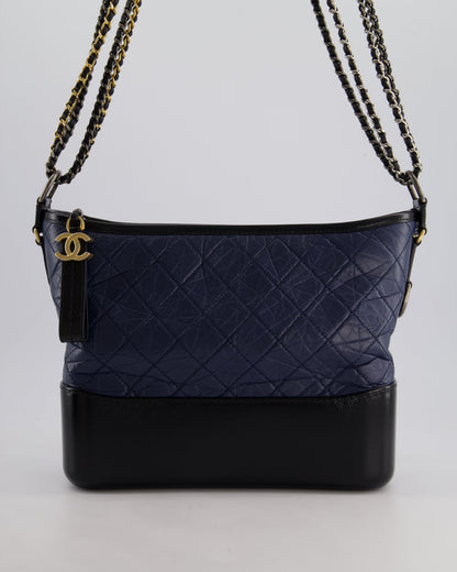 Chanel Navy & Black Medium Gabrielle Bag in Aged Calfskin Leather with Mixed Hardware