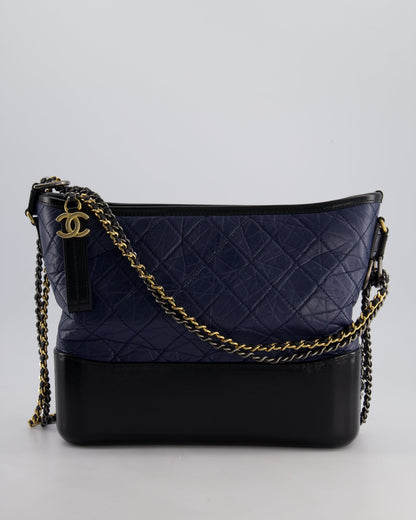 Chanel Navy & Black Medium Gabrielle Bag in Aged Calfskin Leather with Mixed Hardware