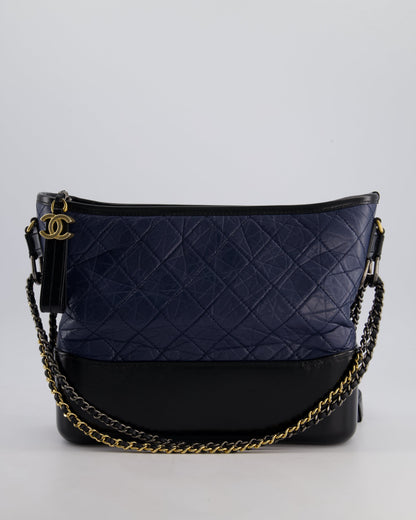 Chanel Navy & Black Medium Gabrielle Bag in Aged Calfskin Leather with Mixed Hardware