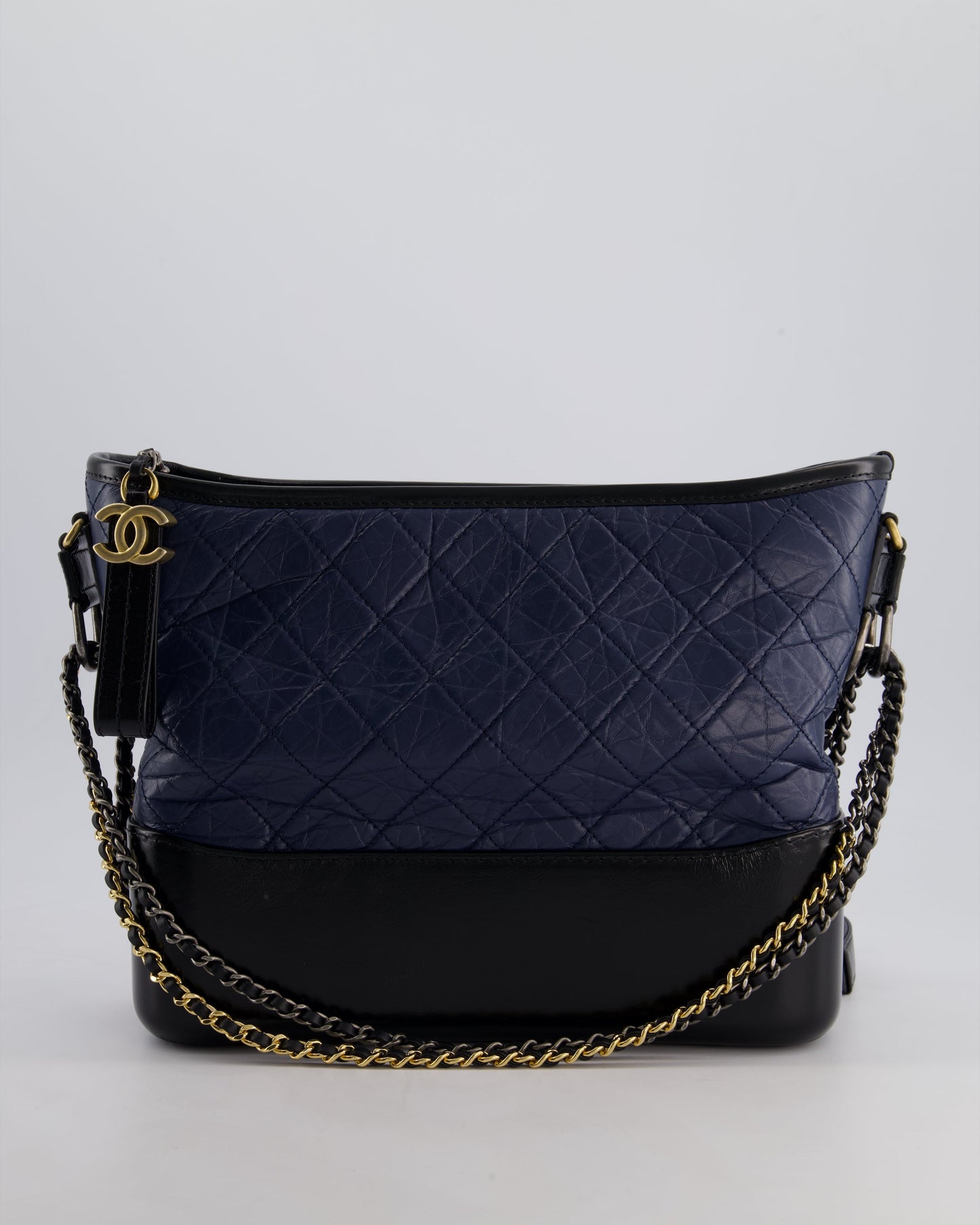 Chanel Navy & Black Medium Gabrielle Bag in Aged Calfskin Leather with Mixed Hardware