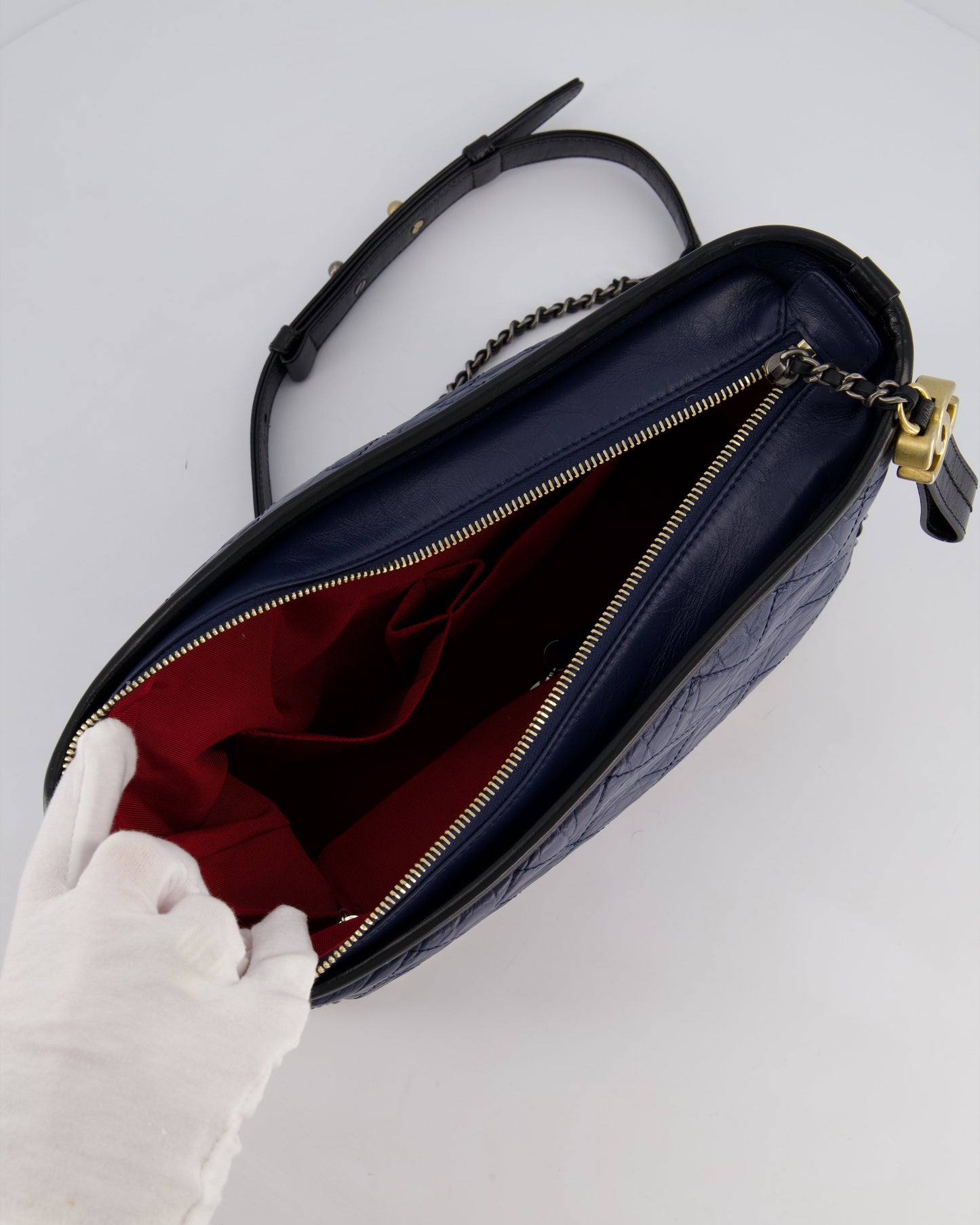 Chanel Navy & Black Medium Gabrielle Bag in Aged Calfskin Leather with Mixed Hardware