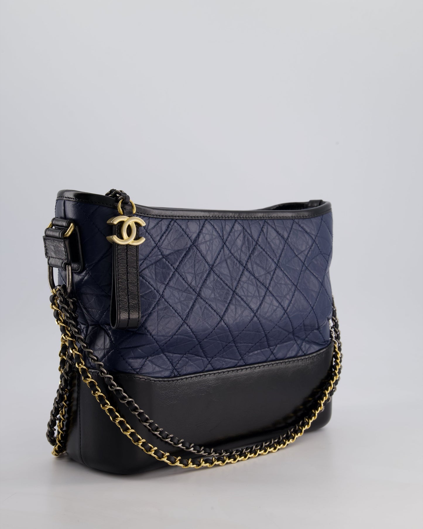 Chanel Navy & Black Medium Gabrielle Bag in Aged Calfskin Leather with Mixed Hardware