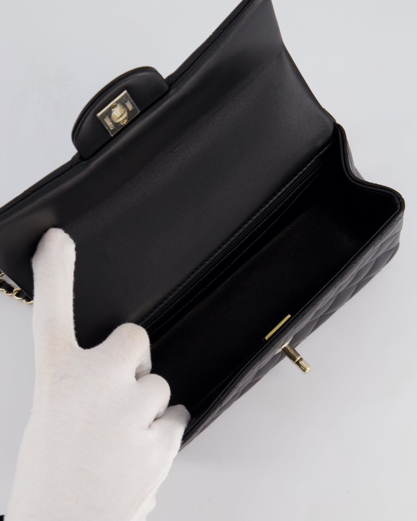 Chanel Black Mini Rectangular Top Handle Bag in Lambskin Leather with Champagne Gold Hardware