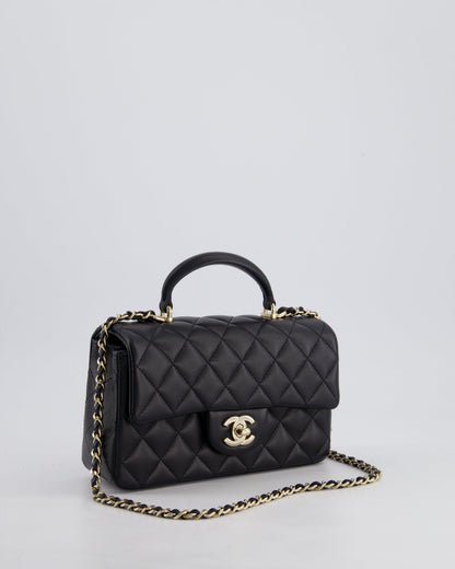 Chanel Black Mini Rectangular Top Handle Bag in Lambskin Leather with Champagne Gold Hardware