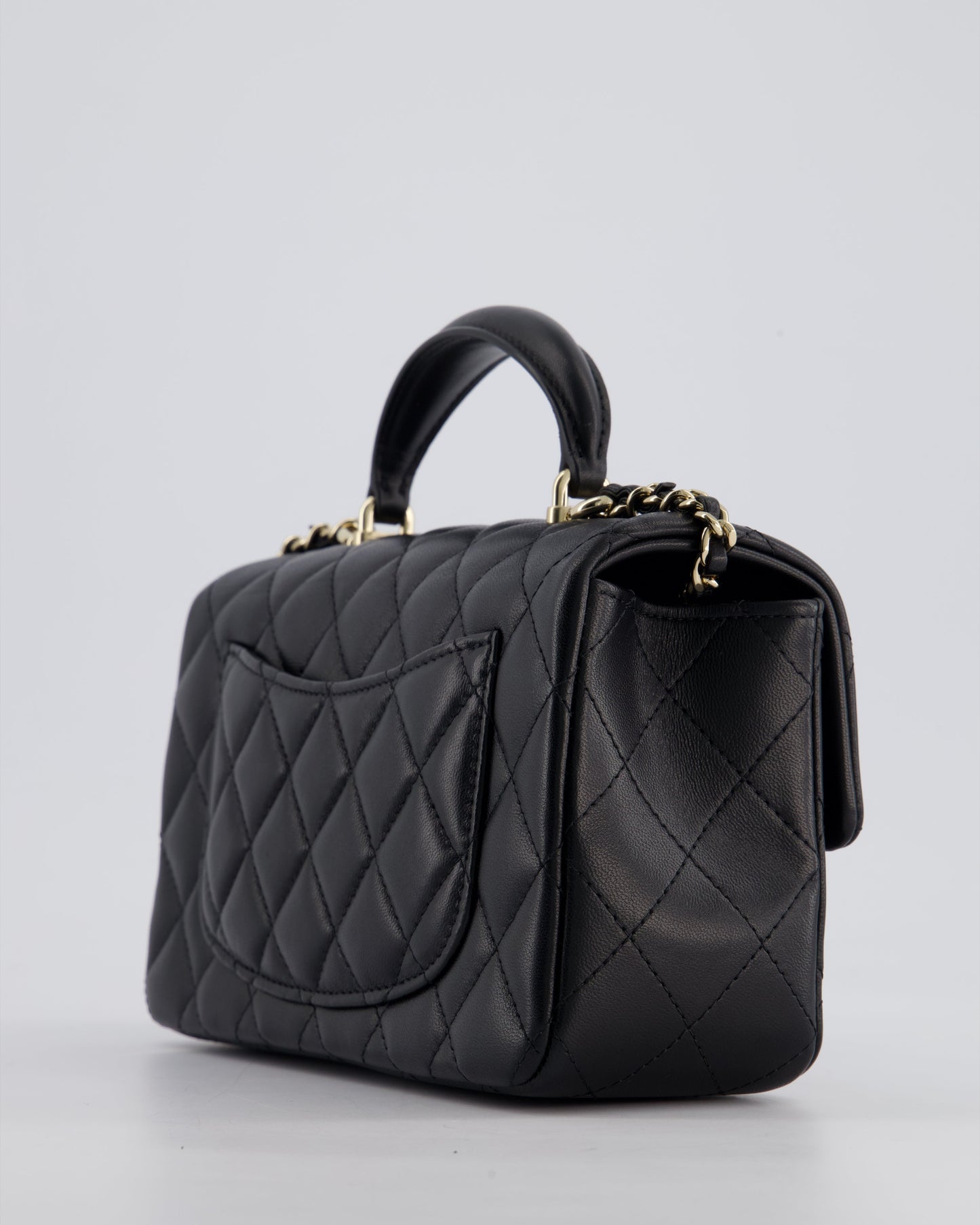 Chanel Black Mini Rectangular Top Handle Bag in Lambskin Leather with Champagne Gold Hardware