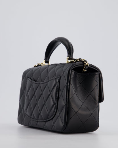 Chanel Black Mini Rectangular Top Handle Bag in Lambskin Leather with Champagne Gold Hardware