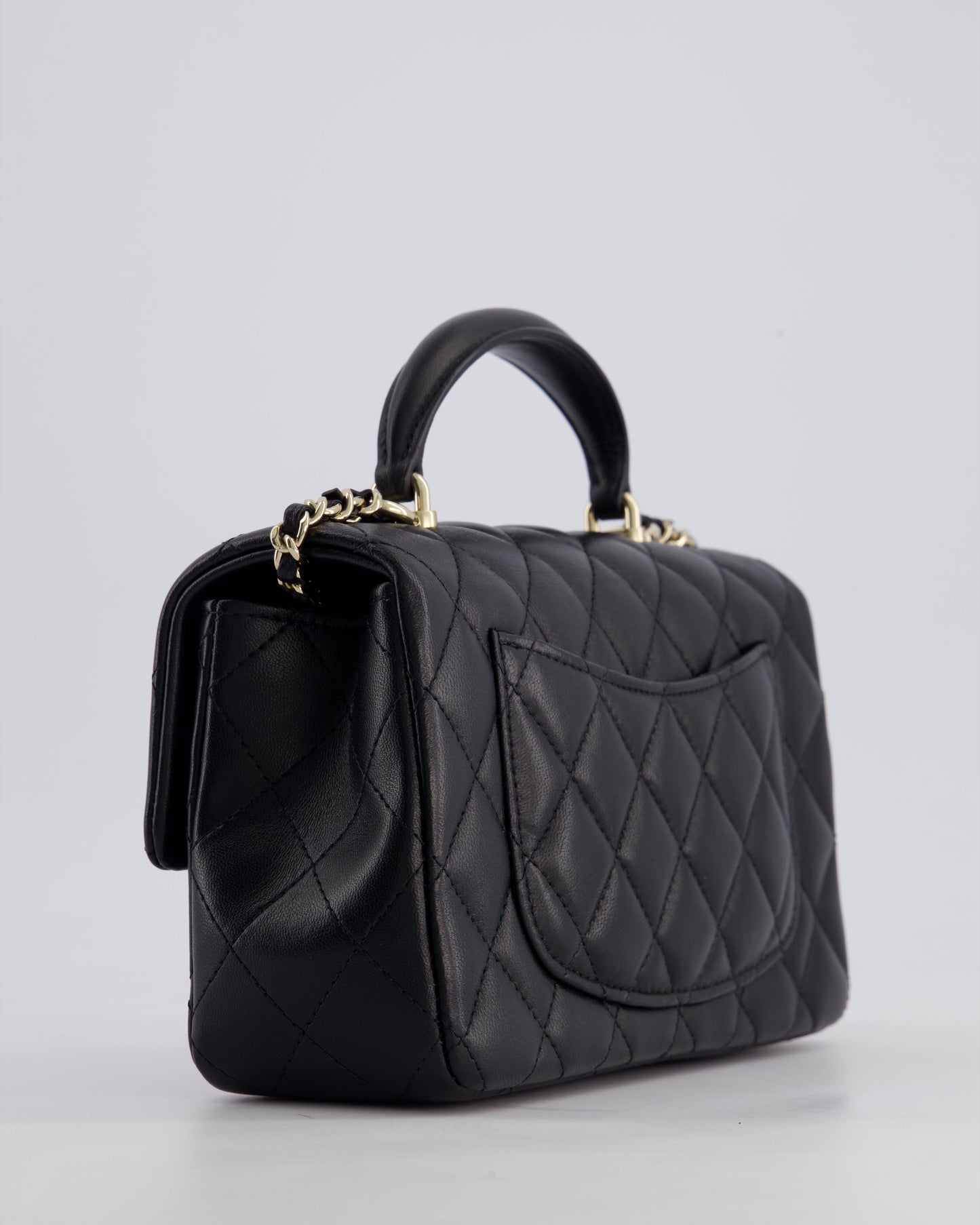 Chanel Black Mini Rectangular Top Handle Bag in Lambskin Leather with Champagne Gold Hardware