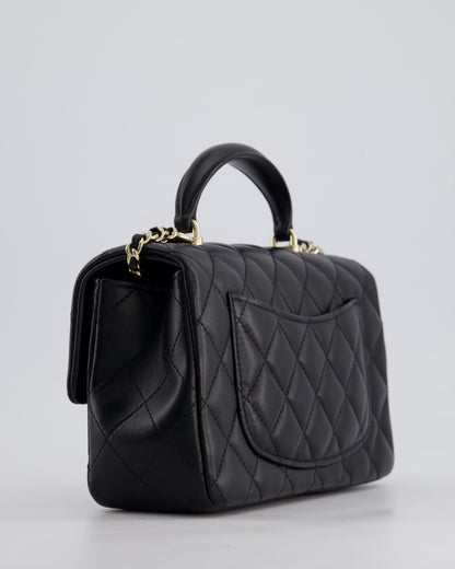 Chanel Black Mini Rectangular Top Handle Bag in Lambskin Leather with Champagne Gold Hardware