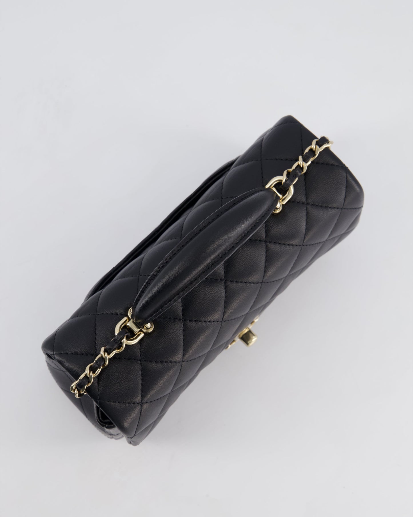 Chanel Black Mini Rectangular Top Handle Bag in Lambskin Leather with Champagne Gold Hardware