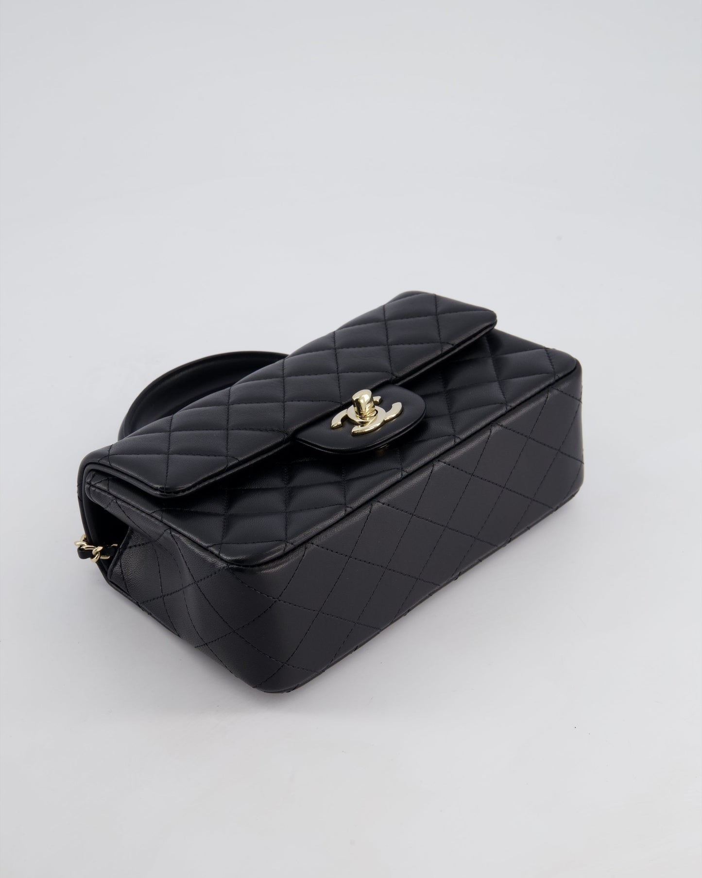 Chanel Black Mini Rectangular Top Handle Bag in Lambskin Leather with Champagne Gold Hardware