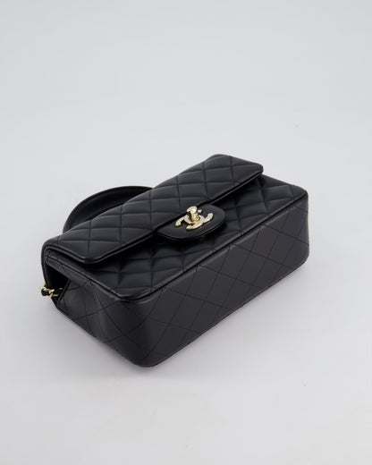 Chanel Black Mini Rectangular Top Handle Bag in Lambskin Leather with Champagne Gold Hardware