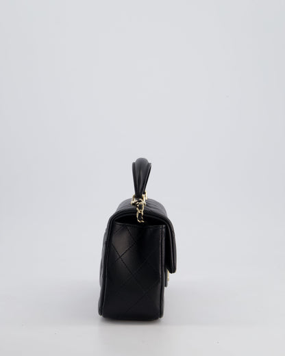 Chanel Black Mini Rectangular Top Handle Bag in Lambskin Leather with Champagne Gold Hardware