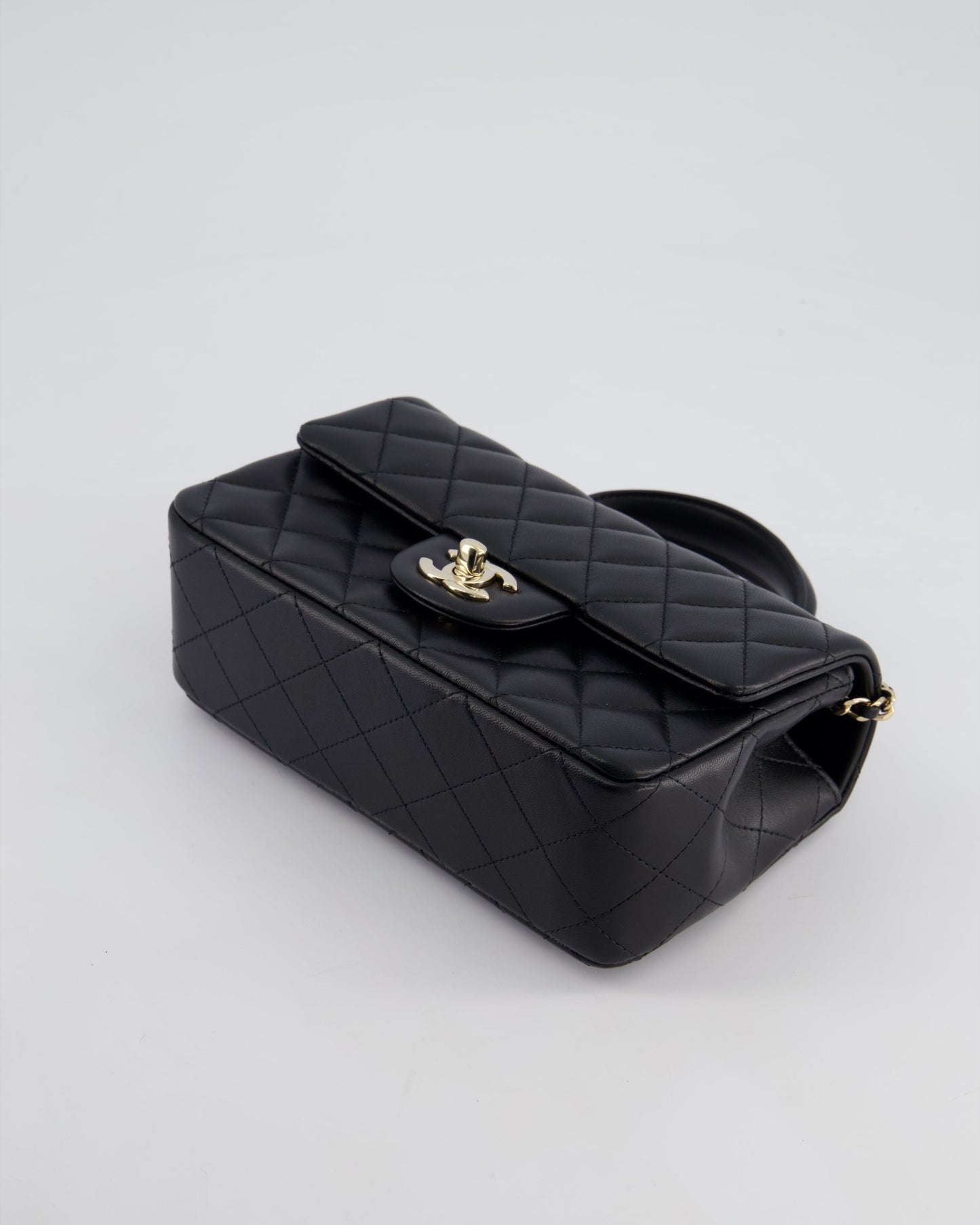 Chanel Black Mini Rectangular Top Handle Bag in Lambskin Leather with Champagne Gold Hardware