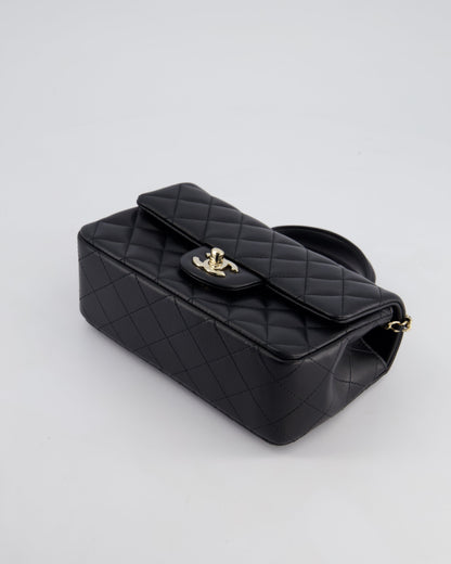 Chanel Black Mini Rectangular Top Handle Bag in Lambskin Leather with Champagne Gold Hardware