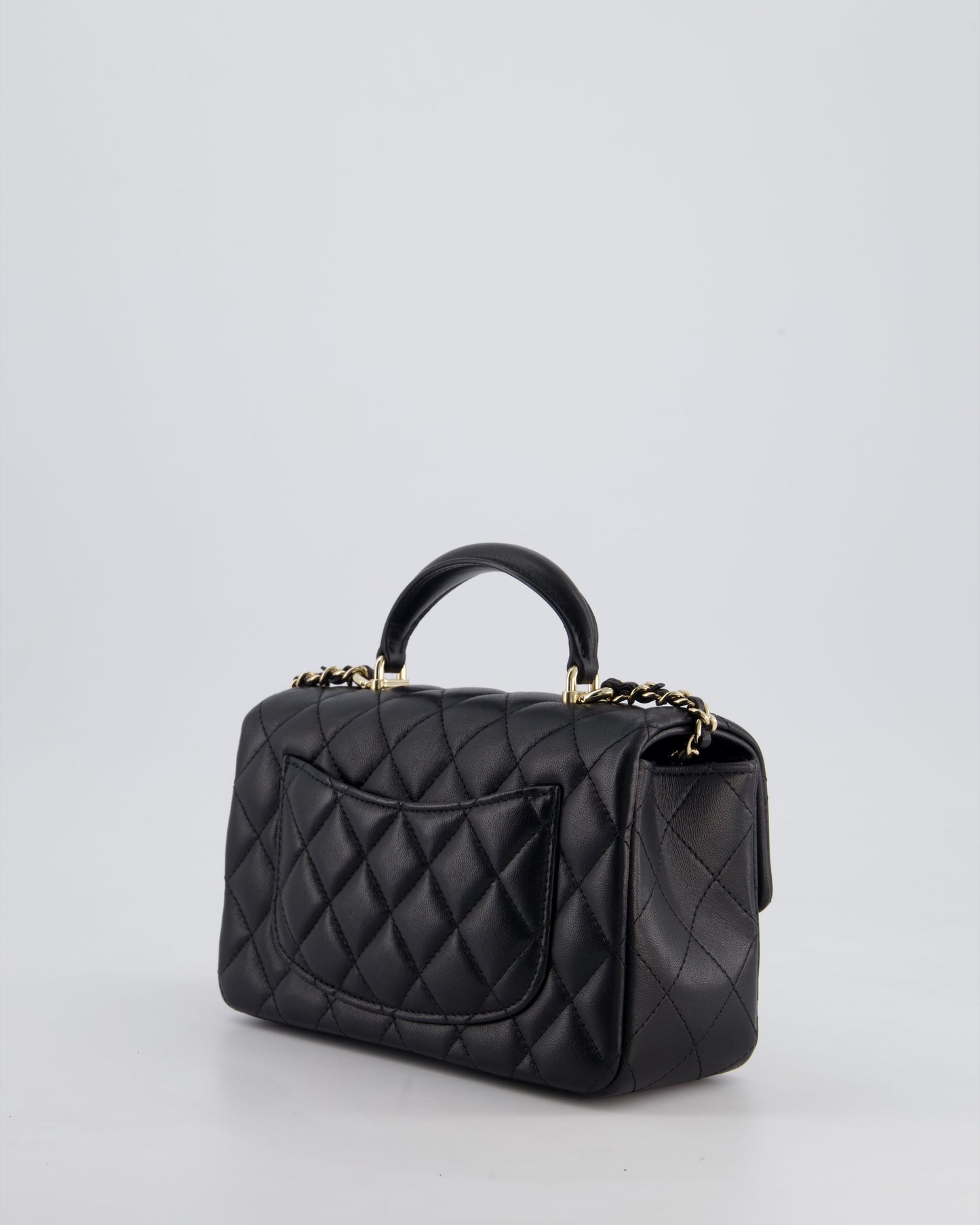 Chanel Black Mini Rectangular Top Handle Bag in Lambskin Leather with Champagne Gold Hardware