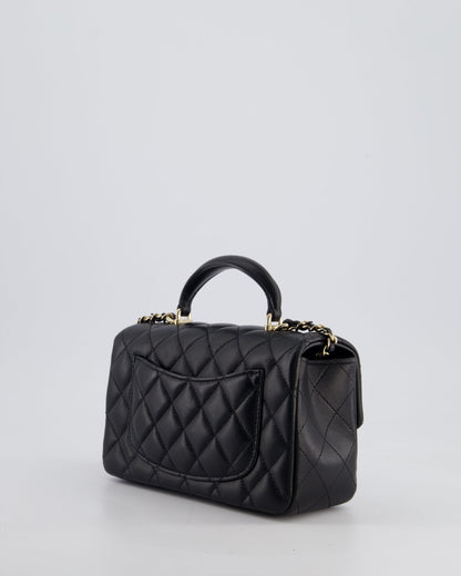 Chanel Black Mini Rectangular Top Handle Bag in Lambskin Leather with Champagne Gold Hardware