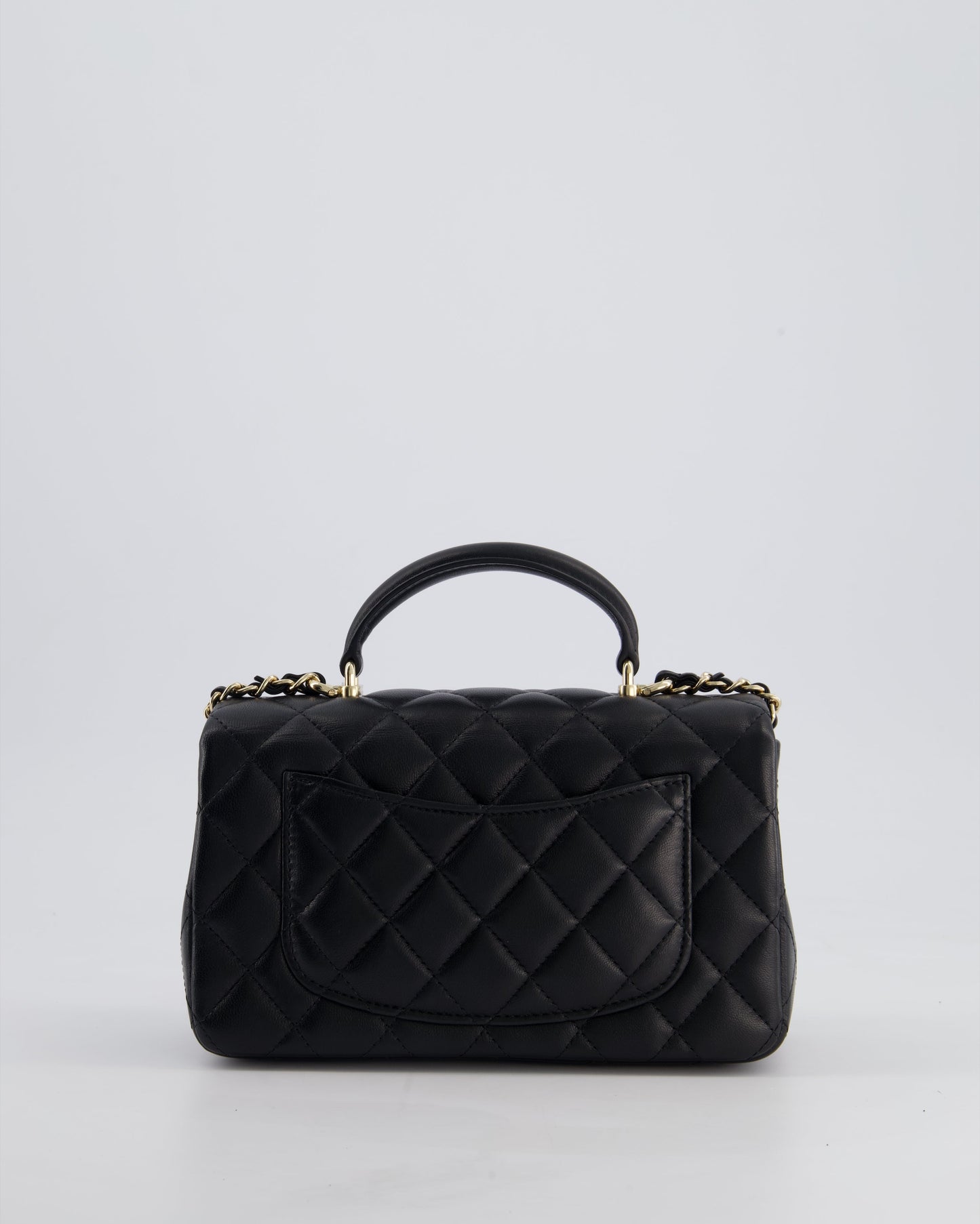 Chanel Black Mini Rectangular Top Handle Bag in Lambskin Leather with Champagne Gold Hardware