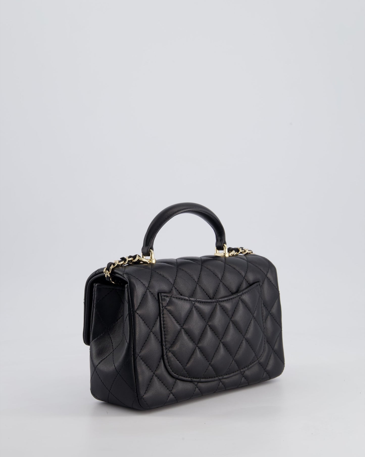 Chanel Black Mini Rectangular Top Handle Bag in Lambskin Leather with Champagne Gold Hardware