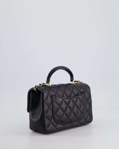 Chanel Black Mini Rectangular Top Handle Bag in Lambskin Leather with Champagne Gold Hardware