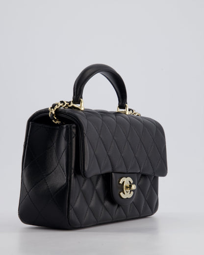 Chanel Black Mini Rectangular Top Handle Bag in Lambskin Leather with Champagne Gold Hardware