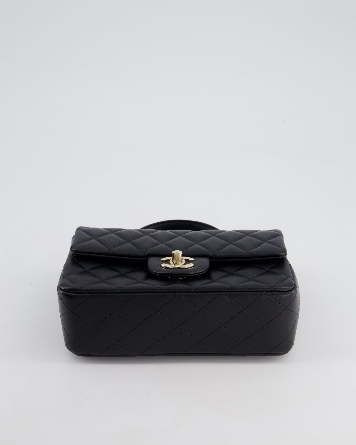 Chanel Black Mini Rectangular Top Handle Bag in Lambskin Leather with Champagne Gold Hardware
