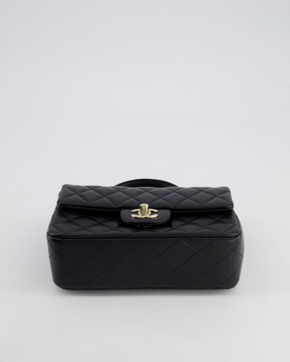 Chanel Black Mini Rectangular Top Handle Bag in Lambskin Leather with Champagne Gold Hardware
