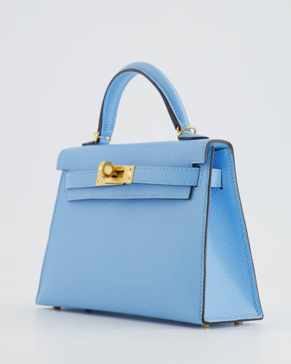 *HOT* Hermès Mini Kelly II 20cm Bag Bleu Celeste Epsom Leather with Gold Hardware