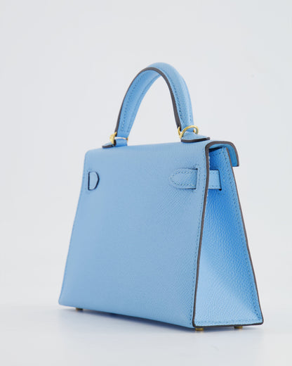 *HOT* Hermès Mini Kelly II 20cm Bag Bleu Celeste Epsom Leather with Gold Hardware