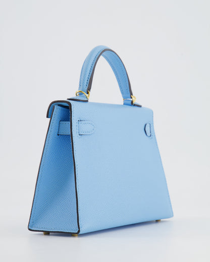 *HOT* Hermès Mini Kelly II 20cm Bag Bleu Celeste Epsom Leather with Gold Hardware