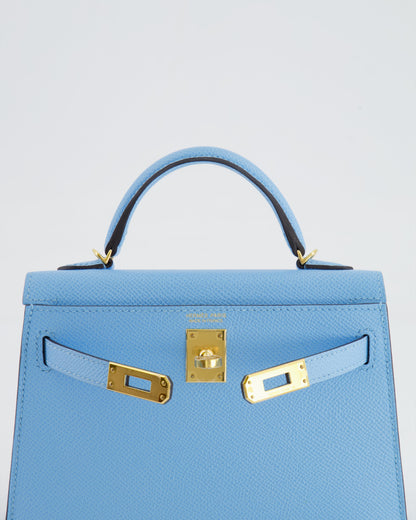 *HOT* Hermès Mini Kelly II 20cm Bag Bleu Celeste Epsom Leather with Gold Hardware