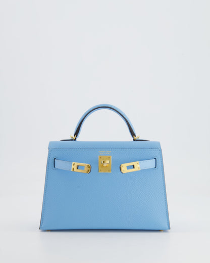 *HOT* Hermès Mini Kelly II 20cm Bag Bleu Celeste Epsom Leather with Gold Hardware