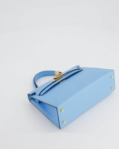 *HOT* Hermès Mini Kelly II 20cm Bag Bleu Celeste Epsom Leather with Gold Hardware