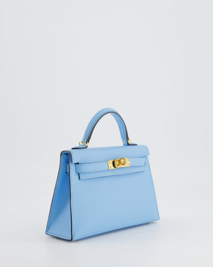 *HOT* Hermès Mini Kelly II 20cm Bag Bleu Celeste Epsom Leather with Gold Hardware