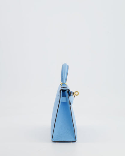 *HOT* Hermès Mini Kelly II 20cm Bag Bleu Celeste Epsom Leather with Gold Hardware