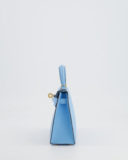 *HOT* Hermès Mini Kelly II 20cm Bag Bleu Celeste Epsom Leather with Gold Hardware