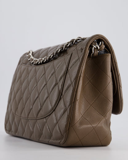 Chanel Khaki Brown Jumbo Classic Double Flap Bag in Caviar Leather with Silver Hardware